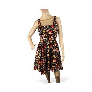 Eva‎ Rose Mushroom Print Pinup Fit & Flare Dress With Pockets medium Multicolor